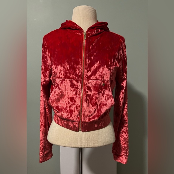 Fabletics Crushed Velour Zip Up Hoodie Strawberry Red XS EUC - Picture 2 of 8